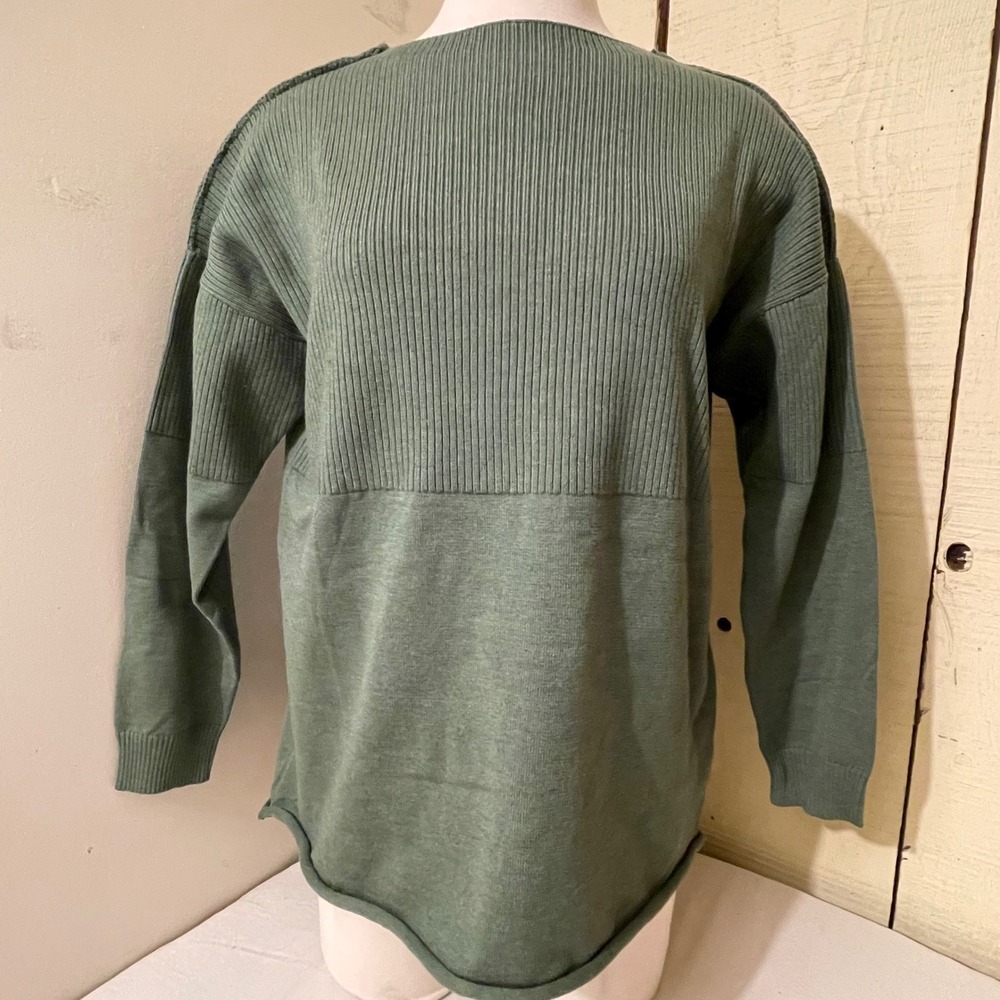 Misslook Womens Large Sage Green Mixed Ribbed Knit Boat Neck Sweater 974616